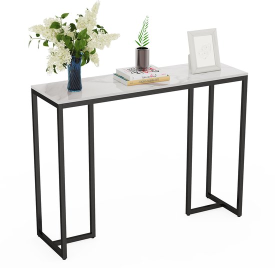 FATIVO Consoletafel voor entree, marmer, Scandinavische consoletafel, zwart, halmeubel, zetelpunt, goudkleurig, haltafel, voor hal, woonkamer, 100 x 30 x 78,5 cm