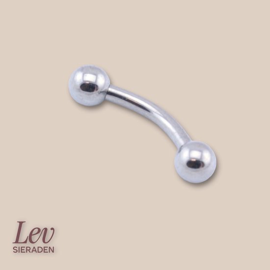 Barre piercing courbée argentée en titane, 1.6x12mm avec billes de 4mm.