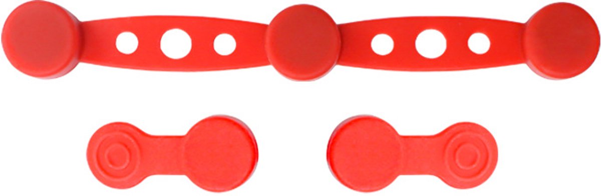 Vier ronde rode siliconen magnetische clips om airfryers vast te zetten.