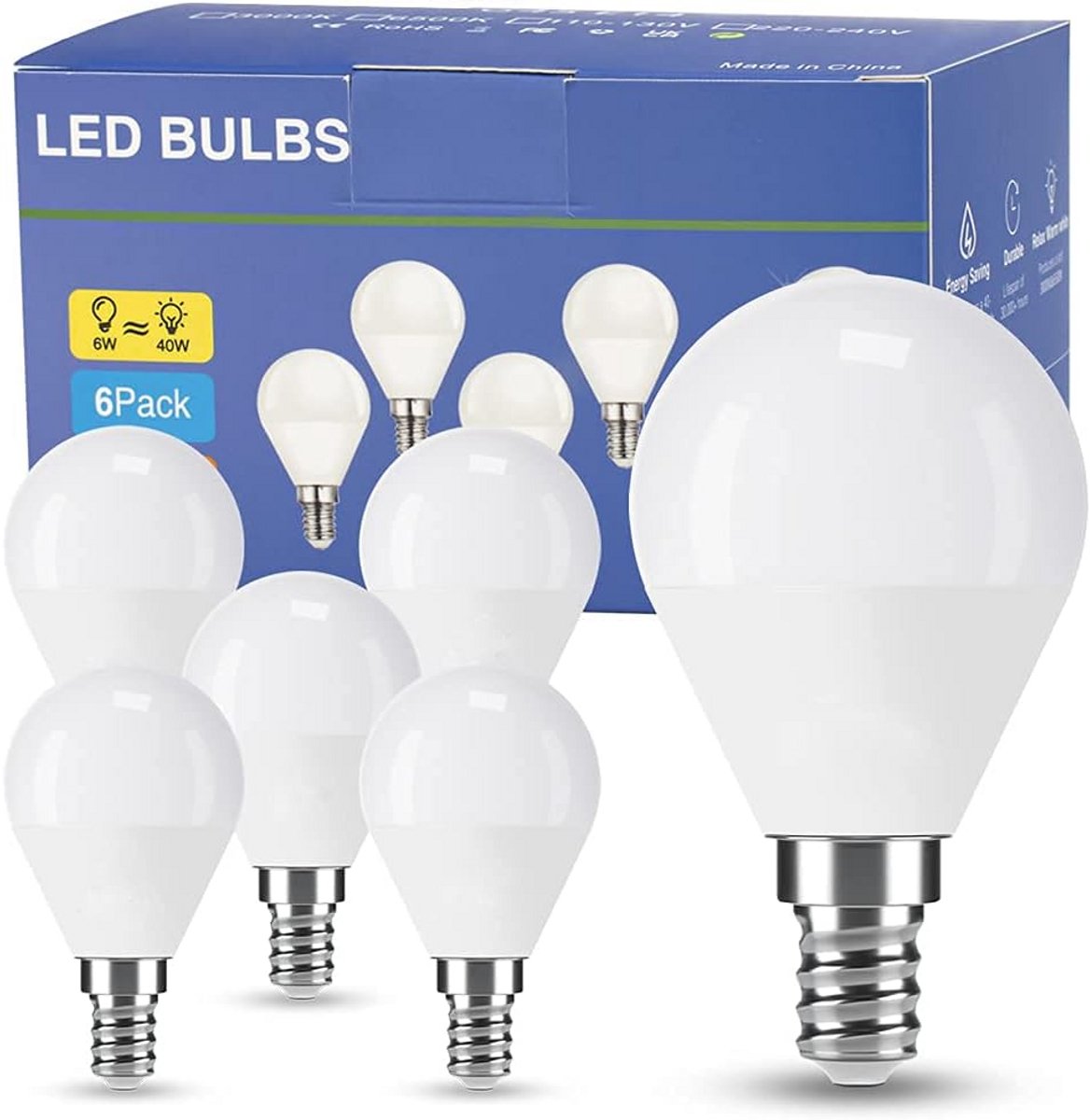 E14 LED-lamp G45, 6 W, koud licht, 6500 K, 550 lm, niet dimbaar, 6 stuks