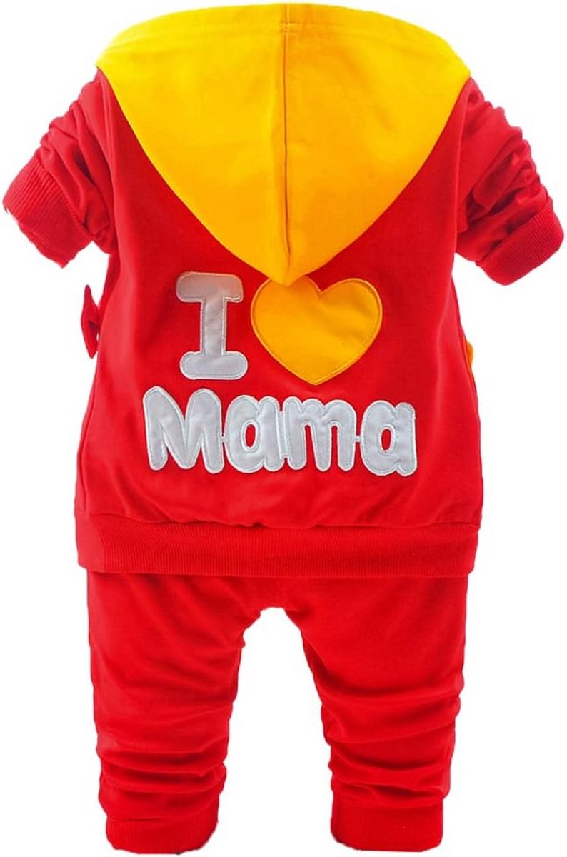 Schattige 3-delige set voor meisjes: T-shirt, vest en broek in rood - maat M