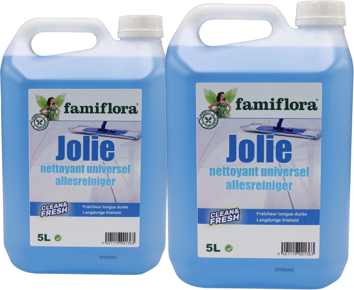 Famiflora allesreiniger Jolie voordeelverpakking 10 liter (2 x 5L) - Flower - Heerlijke bloemengeur - Reinigt grondig zonder oppervlaktes te beschadigen voor zorgeloos schoonmaken