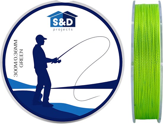 S&D | Fil de pêche tressé 300 m – 0,36 mm – 22,7 kg – Vert – PE 4 brins – Résistant, fin et durable – Pêche en eau douce et en eau salée
