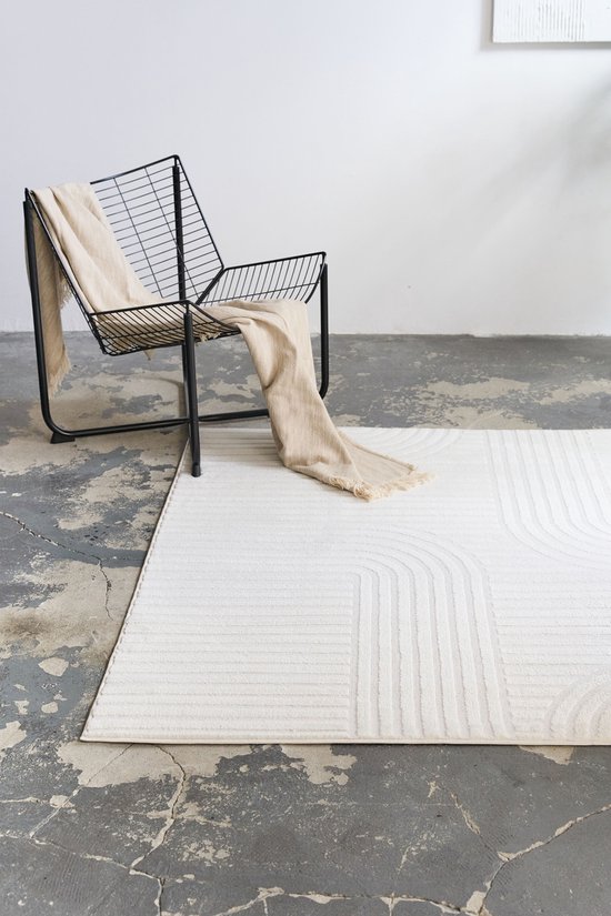 TAPISO Hygge Carré Tapis Crème-Blanc Poils Courts Tapis avec Effet Géométrique 3D Tapisserie Pour Salon Chambre à Coucher Skandi & Boho Design Moderne Facile d'Entretien ÖKOTEX - 200x200