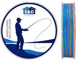 S&D | Gevlochten Vislijn 300m – 0.20mm – 9kg – Regenboog – 4-Strengs PE – Sterk, Dun en Slijtvast – Zoet- & Zoutwater Vissen