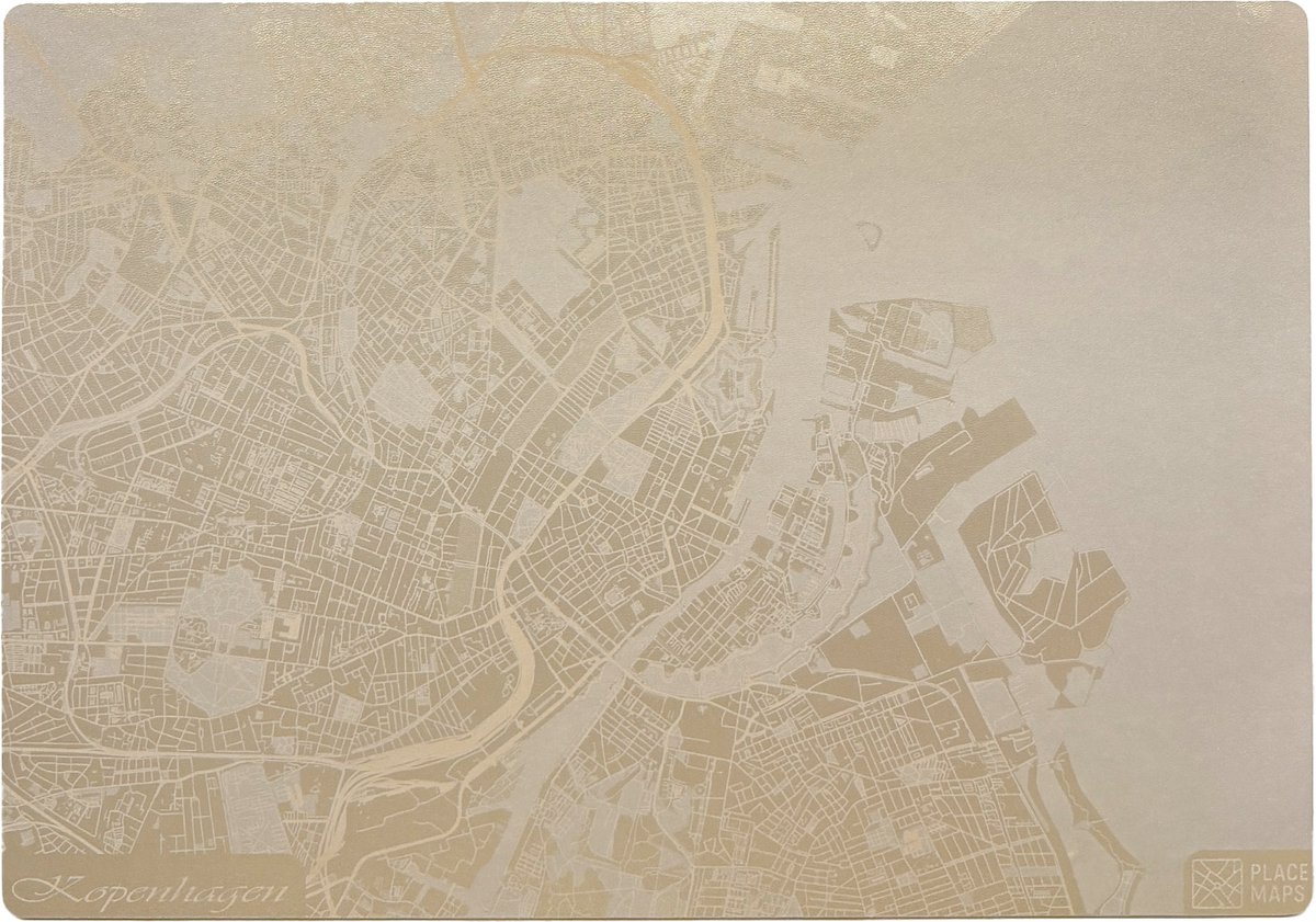 Place Maps Gegraveerde Kunstlederen Placemat Kopenhagen Champagne 1 stuk