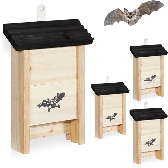 Nichoir à chauve-souris - set de 4 - bois - naturel-noir