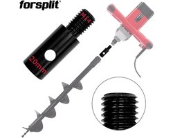 forsplit - Adapter voor Mengmachine naar Grondboor - M14 Schroefdraad naar Ø 20mm As - Zwart Verzinkt Staal - Incl. Borgpen