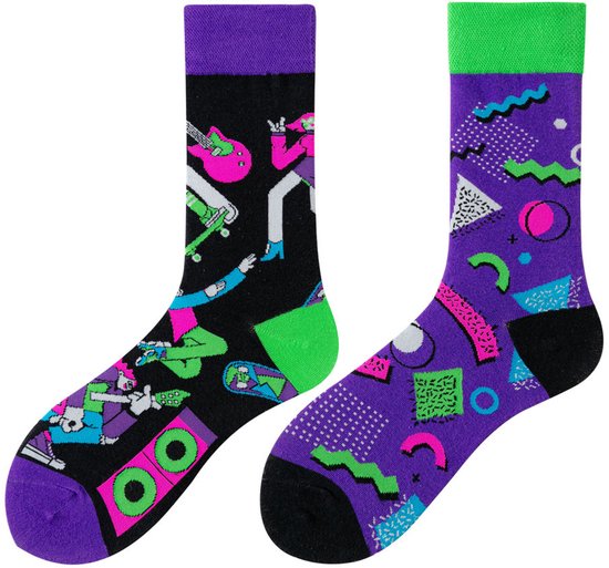Tutti Footi - Sokken met Jaren 90 design - maat 36-40 - Paar verschillende sokken met Gitaren en Nineties Neon - Retro/Oldskool