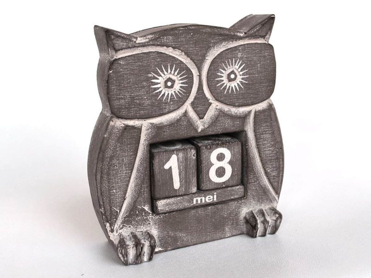 Kalender uil 15x13cm taupe