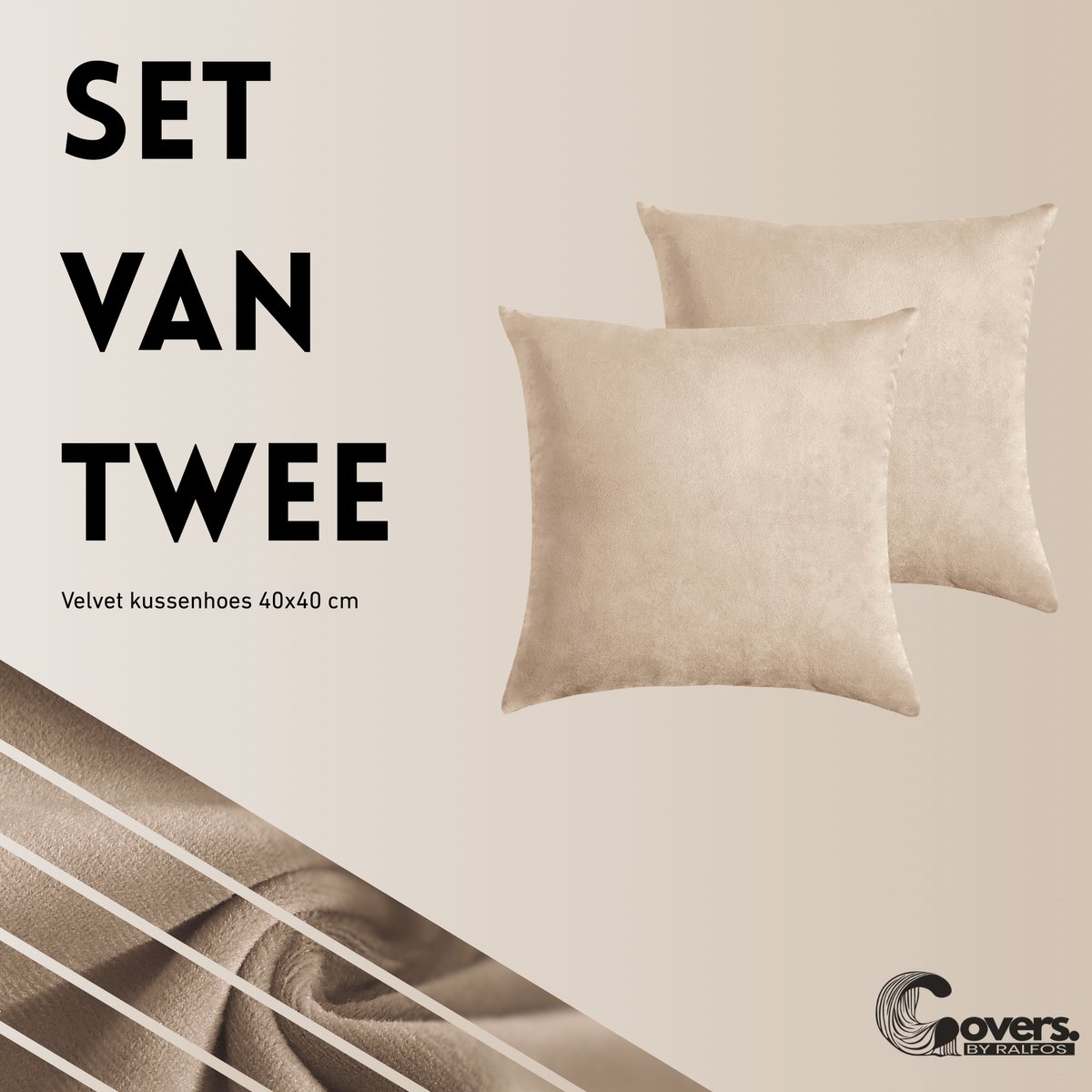 Covers By Ralfos - Set van 2 | Kussenhoes 40x40cm | Warm Taupe Velvet | Kerstsfeer | Luxe Sierkussenhoes | Kerst | Zonder Vulling