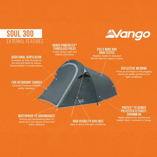 Vango Soul 300 - Trekkerstent - Tunnelontwerp - Waterdicht 3000 mm - Geschikt voor 2 Personen - Deep Blue van Merkloos — afbeelding 3