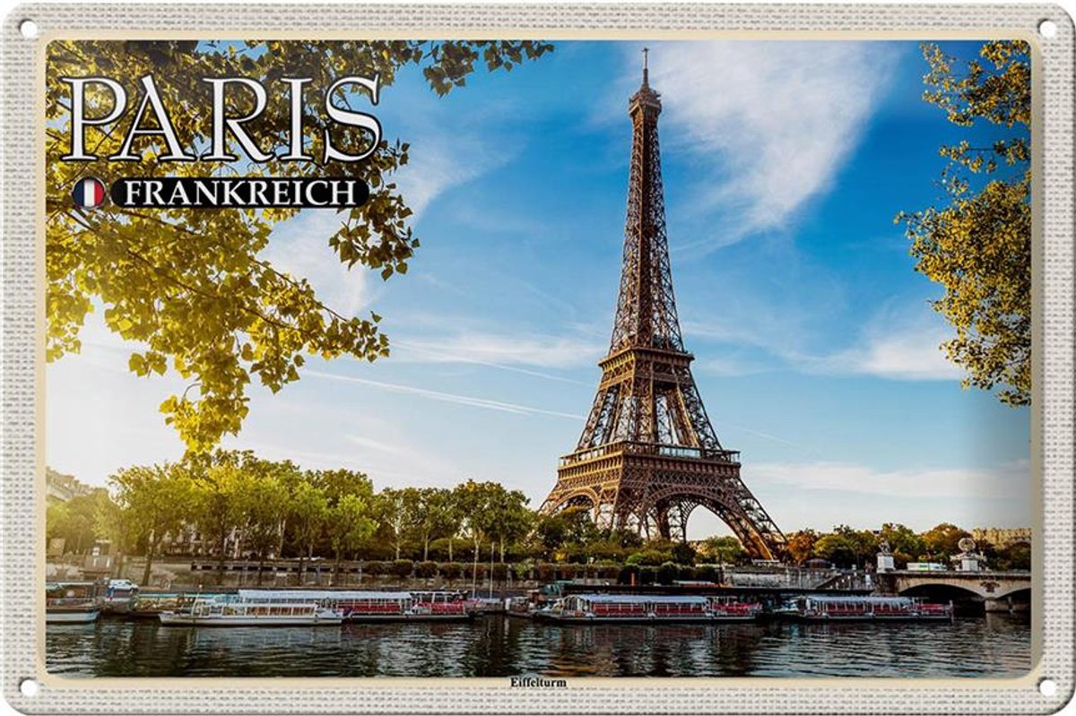 Blechschild Reise 30x20cm Paris Frankreich Eiffelturm