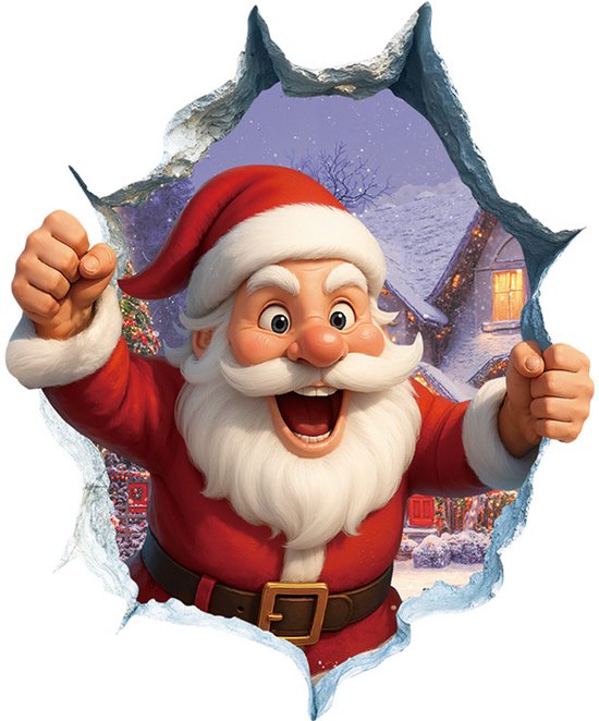 Stickers muraux créatifs de Noël, grands stickers muraux Père Noël 3D, stickers pour portes, stickers pour fenêtres de Noël - décoration murale de vacances d'hiver amovible, 40*32,7 cm. 2 pcs