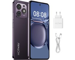 HOTWAV mobiele telefoon - Smartphone zonder abonnement- 16 GB/256 GB - 5160 mAh - mobiele telefoon senioren - Met transparante hoes - Paars