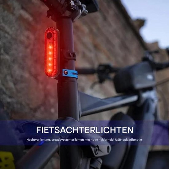 GELLDG 2 stuks fietsverlichting - Krachtig fietsachterlicht - Achterlicht voor de fiets - USB-C oplaadbaar - Krachtige LED-fietslamp - 5 standen - Waterdichte LED-lamp - Geschikt voor fietsen, wielrenners en mountainbikes — afbeelding 2
