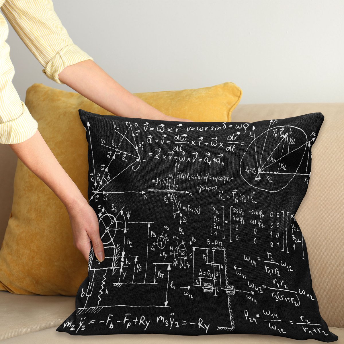 ABAKUHAUS Fysica Kussenhoes – 40x40 cm – Dubbele zijde bedrukt – Antraciet/Wit Antracietgrijs en wit