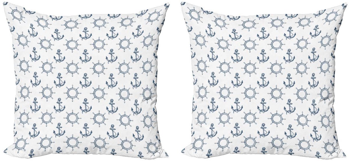 ABAKUHAUS Anker kussenhoes – 2x50x50 cm – dubbelzijdig – marine/wit Marineblauw