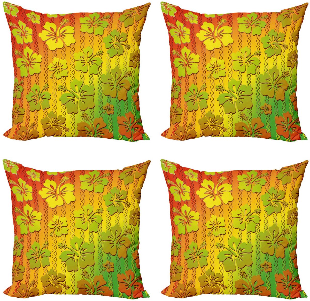 ABAKUHAUS Rasta Kussenhoes Set – 4x 40x40 cm – Dubbelzijdig bedrukt – Mikrofaser Groen/Marigold Lichtgroen