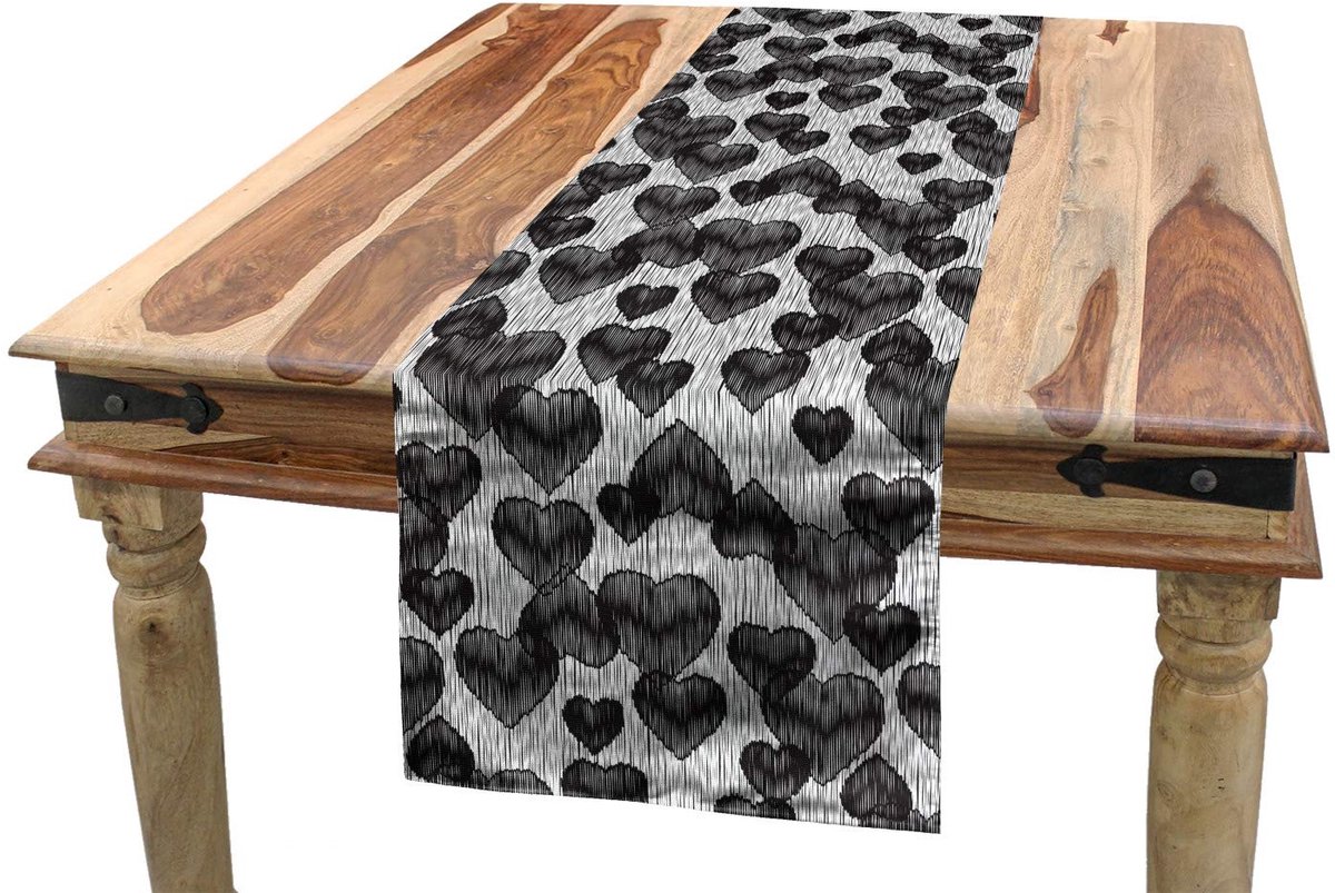 ABAKUHAUS tafelrunner – gotische hartjes – 40x180 cm, lichtgrijs-zwart
