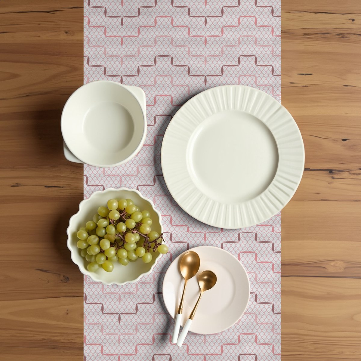 ABAKUHAUS tafelloper – poederroze, gaaspatroon, 40×180 cm
