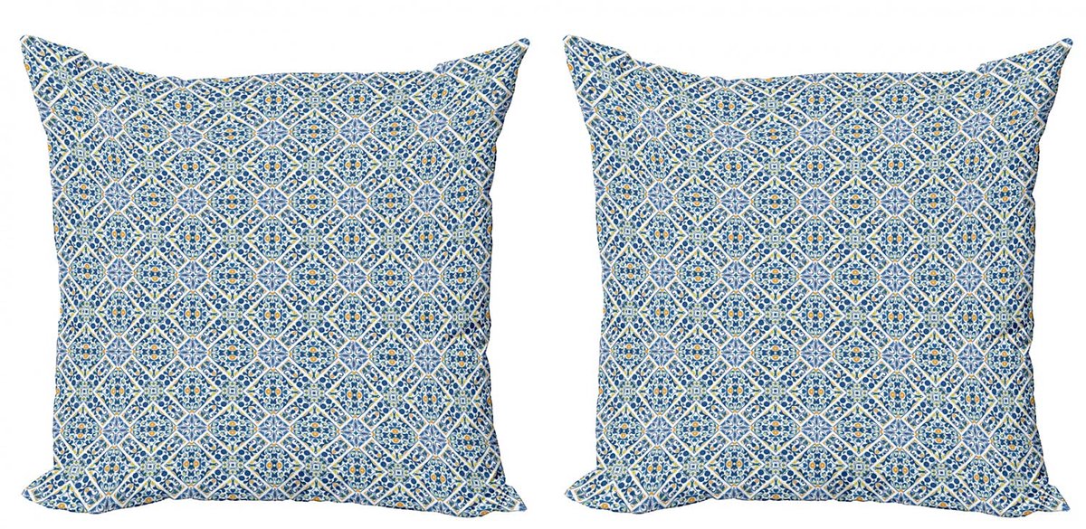 ABAKUHAUS etnische kussensloop-set 2x50x50 cm – dubbelzijdig bedrukt – Multicolor Blauw Geel