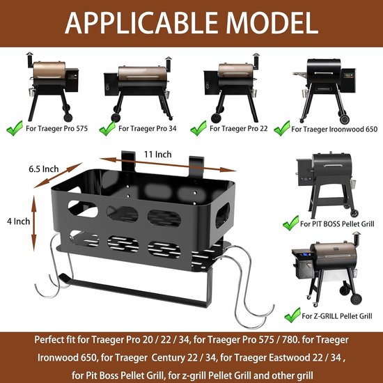 Zijmanden, opbergdozen, BBQ-accessoirerekken met haken en BBQ-accessoire-opbergdozen geschikt voor Z-Grills, Pitboss, Pro 22, 34, 575 en andere BBQ-grills. van Merkloos — afbeelding 4
