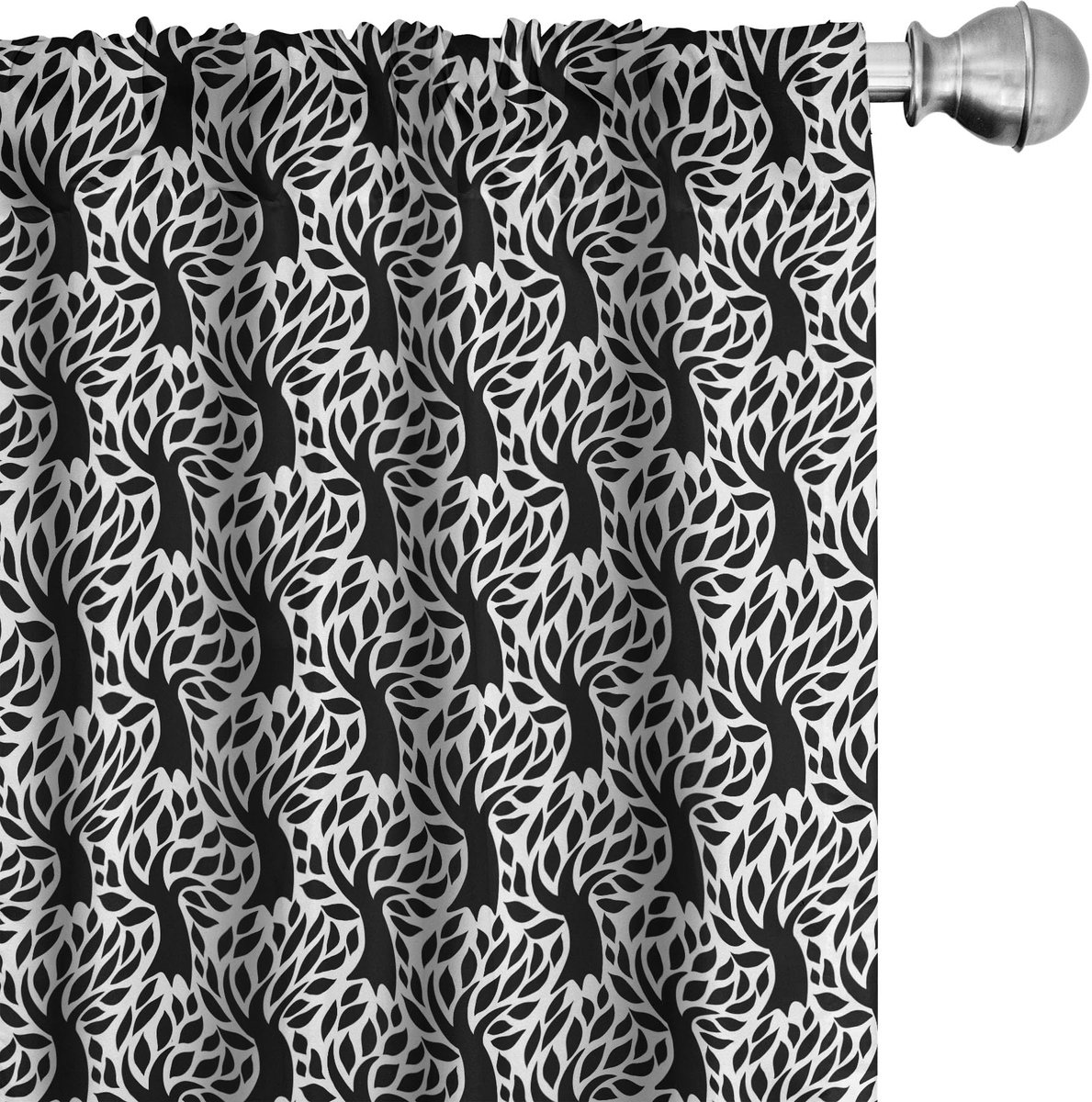 ABAKUHAUS Bloemen Gordijnen – 2-delige set 75 x 245 cm – Zwart/Wit Zwart en wit
