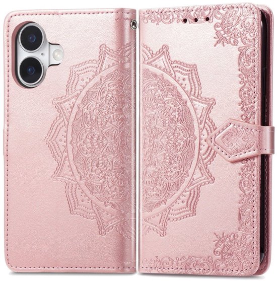 Étui rose pour téléphone avec relief de mandala, découpe double caméra.