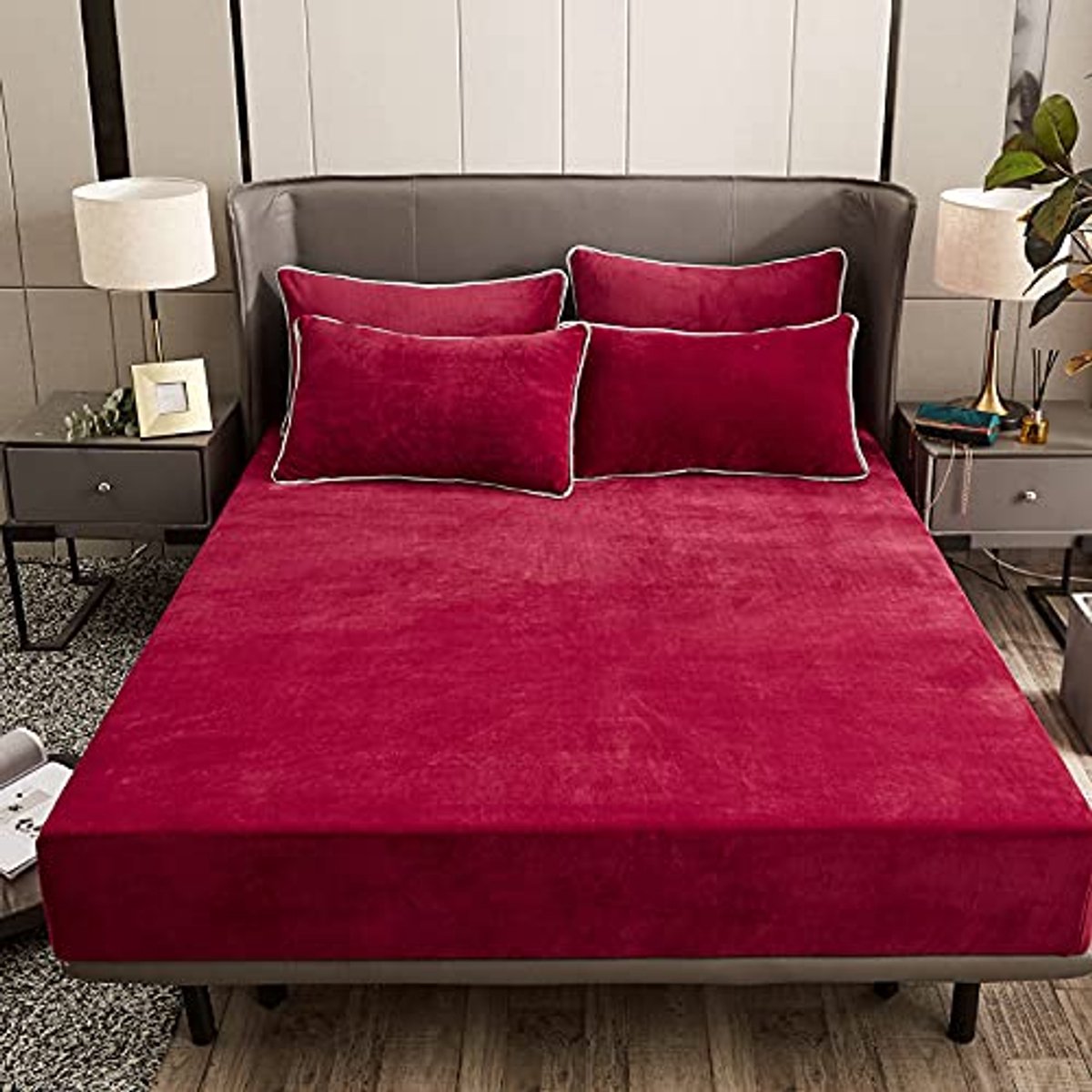 Ibenzoa Warme en Fluweelzachte Hoeslaken voor Winterse Nachten in Wijnrode Kleur Flannel Wine Red