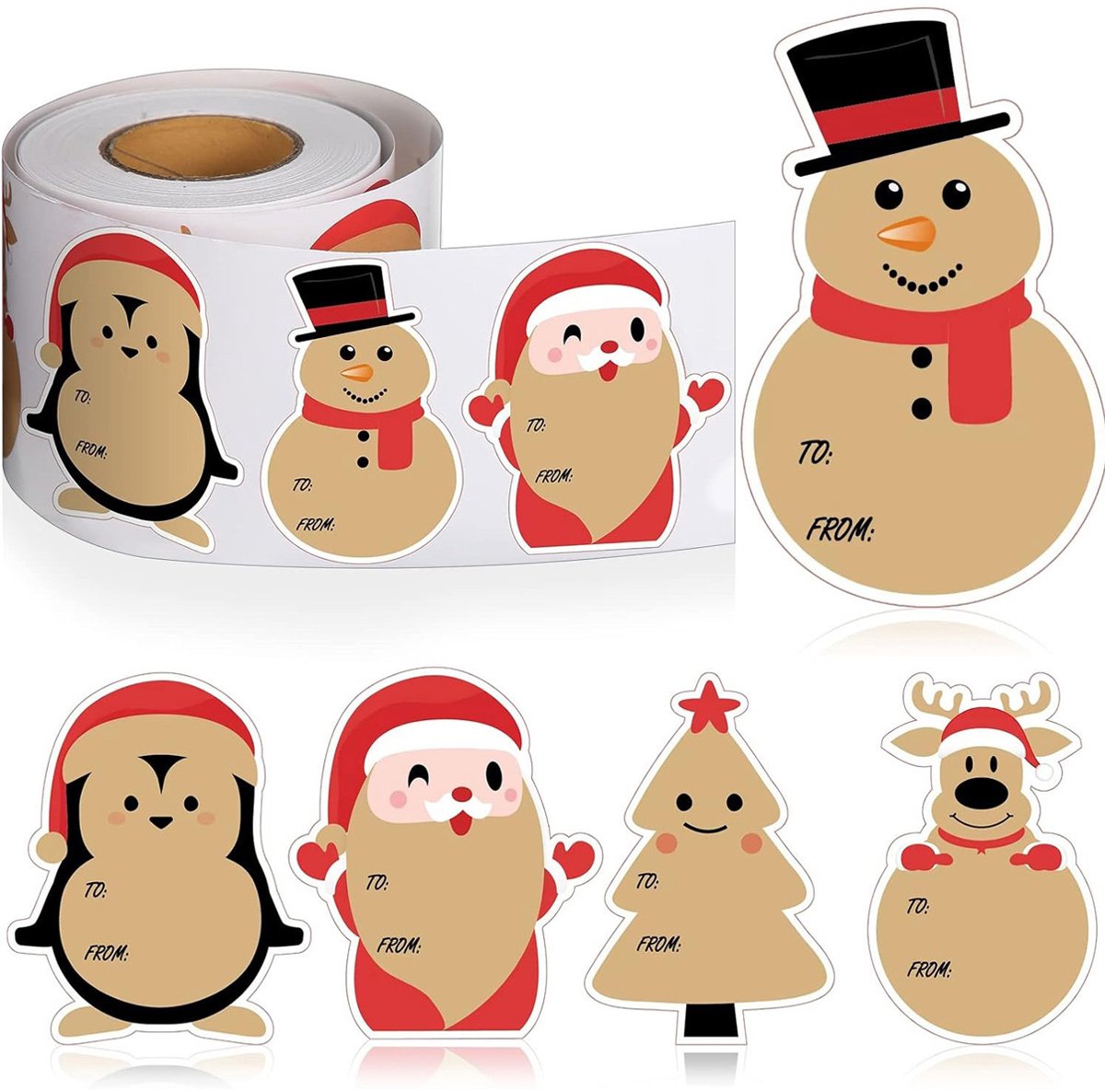 QTTVBTNA - 200 Stuks Kerststickers - Zelfklevende Feestelijke Cadeau-enveloppen Stickers - Voor Schoolprojecten, Dagboeken & Laptops - Creatieve Kerst Knutselstickers