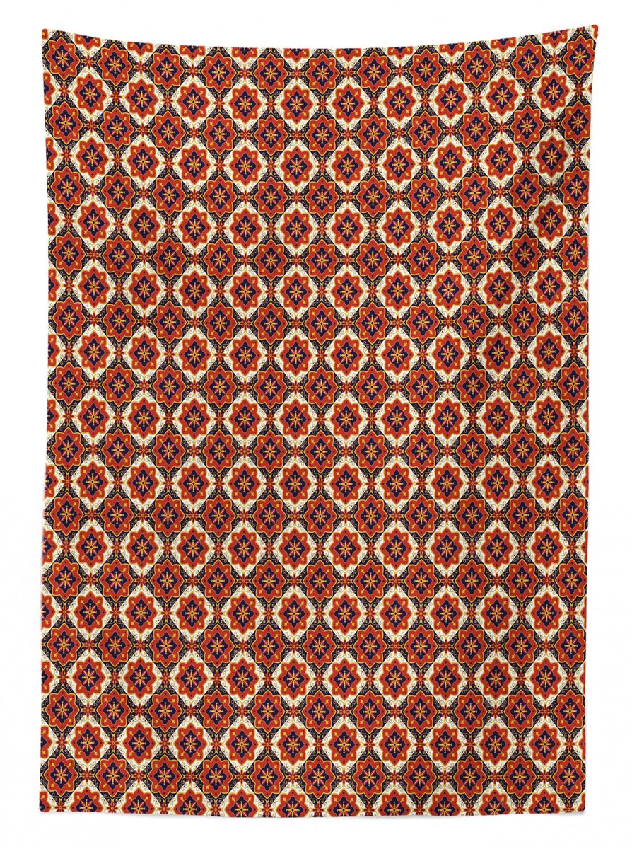ABAKUHAUS – Tafelkleed Middellandse Zee – Azulejo Bloemen – 140x240 cm – Vermiljoen Indigo
