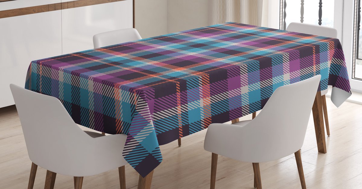 ABAKUHAUS – Tafelkleed – Geruit 140 x 170 cm – Satijnmengsel – Lichtblauw/violet/zalm