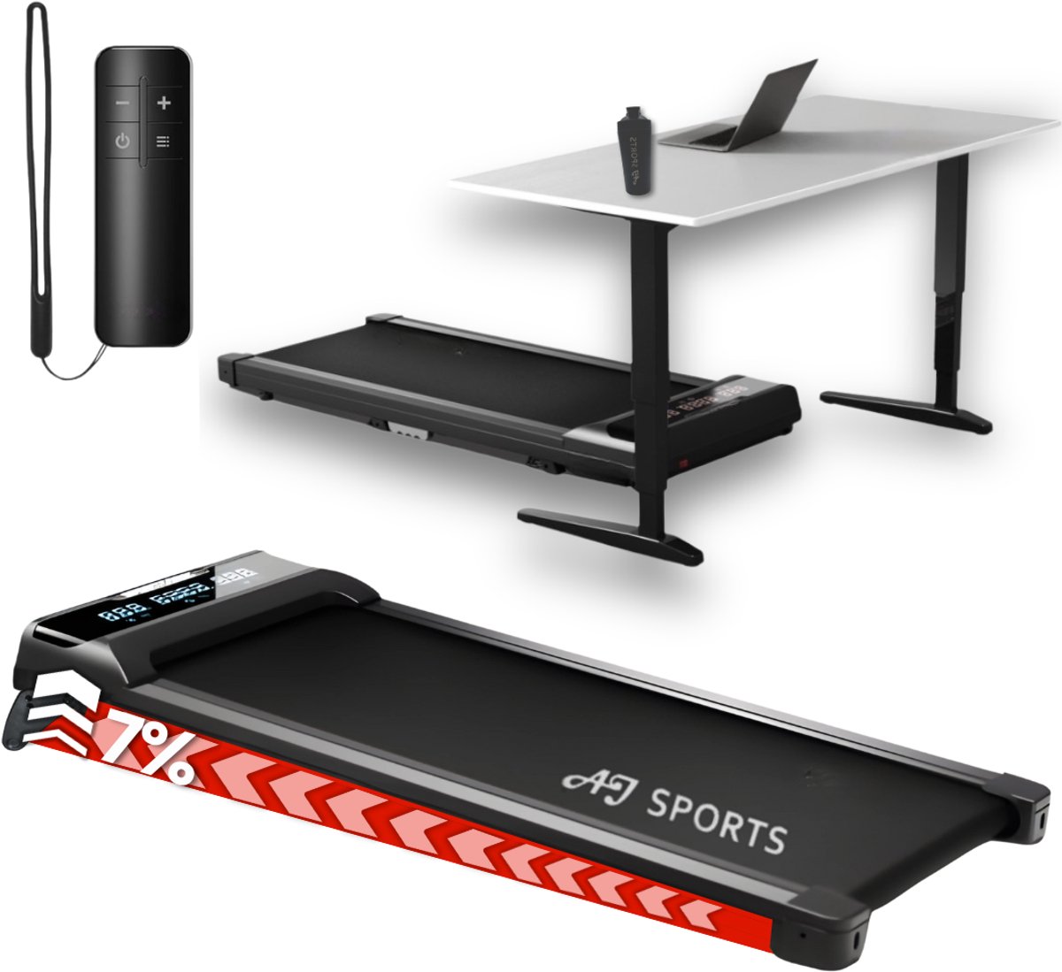 AJ-Sports Laufband mit Neigung - Walking Pad - 1 bis 8 km/h - 7% Neigungsfunktion - Laufband klappbar - Laufband - Treadmill - Leistungsstarker 1.0 PS Motor - 8 Programme - 99% vormontiert - Das perfekte Laufband für unter den Schreibtisch - AJ-Sports - €107,99