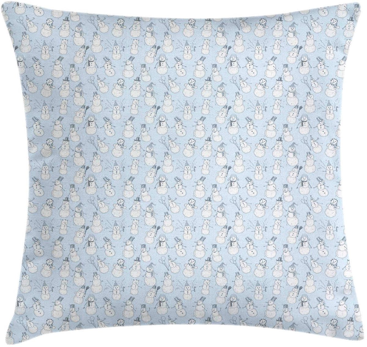 ABAKUHAUS Sneeuwman-Kussenhoes – Doodle-Stijl – 40x40 cm – Babyblauw/Blauwgrijs, tweezijdig bedrukt