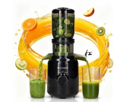 Slowjuicer XL 1000ml - BPA-vrij - Stille Sapcentrifuge - Voor Groenten en Fruit - 104mm Vulopening XXL - Fruitpers - Sapmachine - Citruspers Electrisch - Zwart - Silvergear