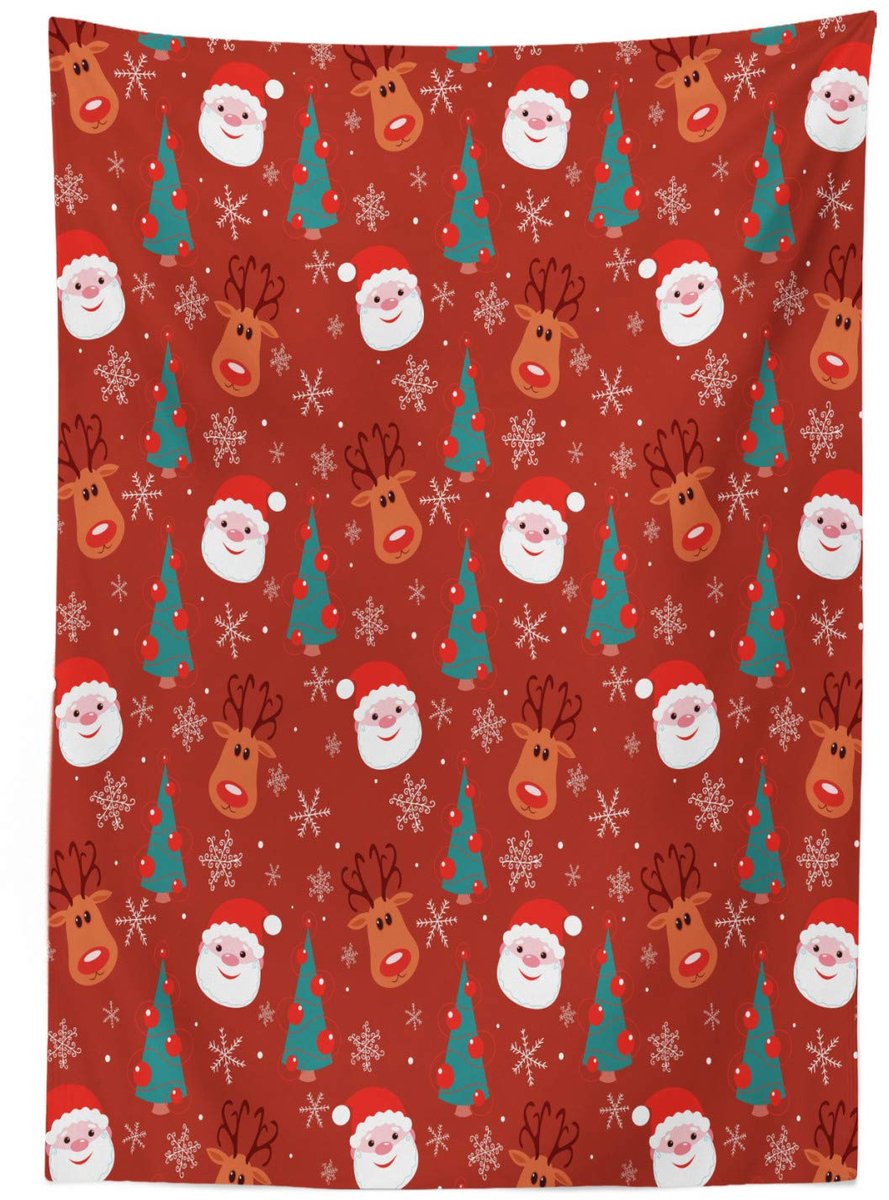 ABAKUHAUS tafelkleed – Cartoon Kerstman – 140x200 cm – rood