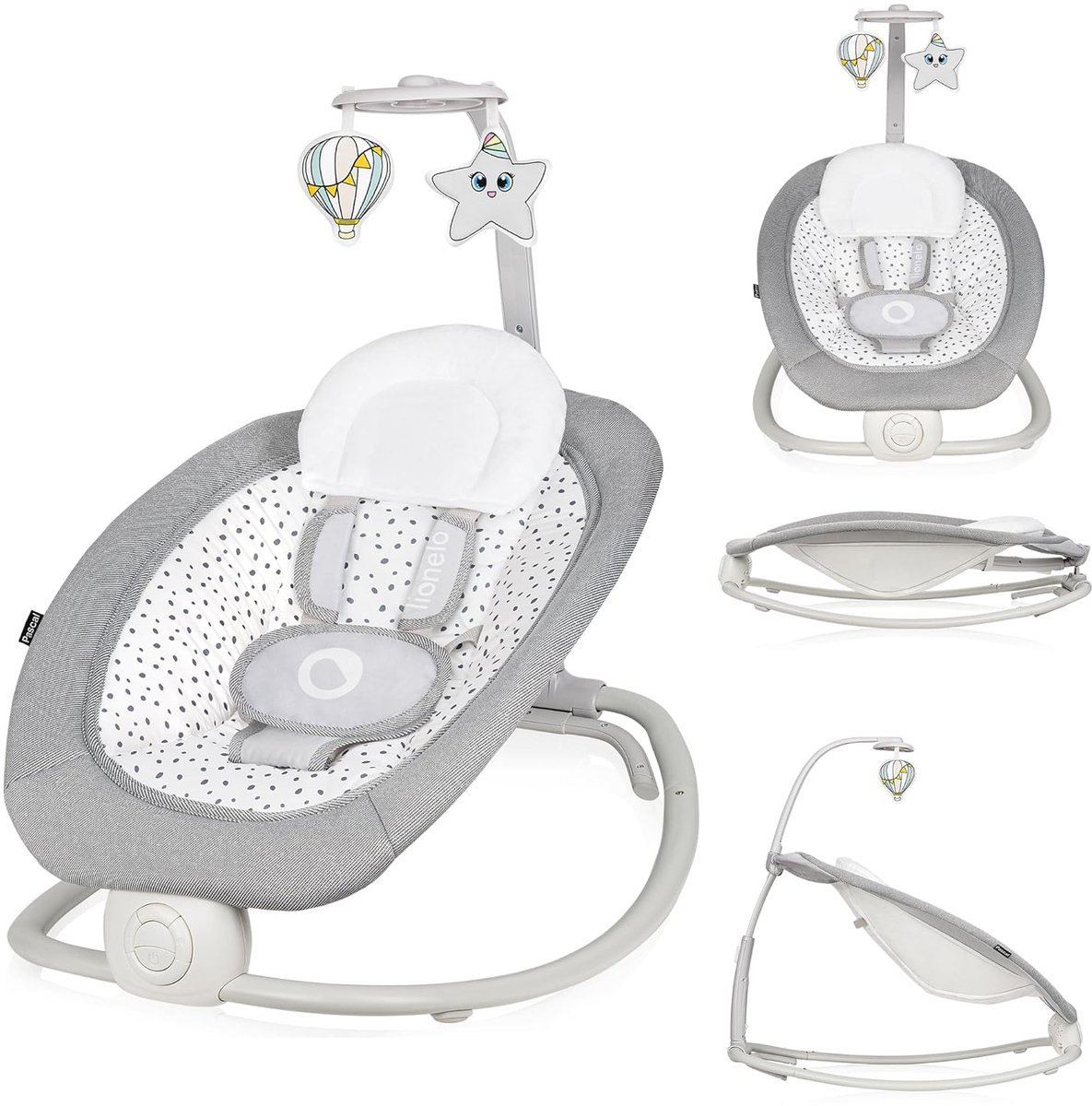Bol.com Lionelo Pascal - Baby Wipstoel & Bouncer - met Zachte Trillingen - 12 Melodieën - Verstelbare Rugleuning - Speelboog met... aanbieding