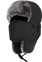 Winter muts - Pilotenmuts - Ushanka - Russische muts - Met Oorflappen - Mondkapje - uniseks - Waterafstotende Stof - faux bont - voor outdoor-activiteiten - hoed: 56-59 cm - zwart