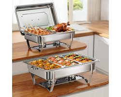 2-delig Rechthoekig Chafing Dish Set, Gepolijst RVS Buffetwarmer – Opvouwbaar & Stapelbaar – Voor Feest, Buffet & Catering