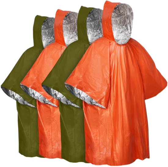 4 stuks - Waterdichte overlevingsdeken - Nooddeken - 100×130cm - Noodregenjas - Geïsoleerde EHBO-deken -Regenponcho ter voorkoming van onderkoeling - Herbruikbaar - Weerbestendig - Geschikt voor kamperen, wandelen, nood- en overlevingsuitrusting