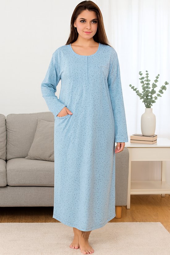 Chemise de nuit femme - robe de nuit - Blauw/ Rose - Fermeture polo - Taille XXL - Convient pour hôpital - HQ - Confort+