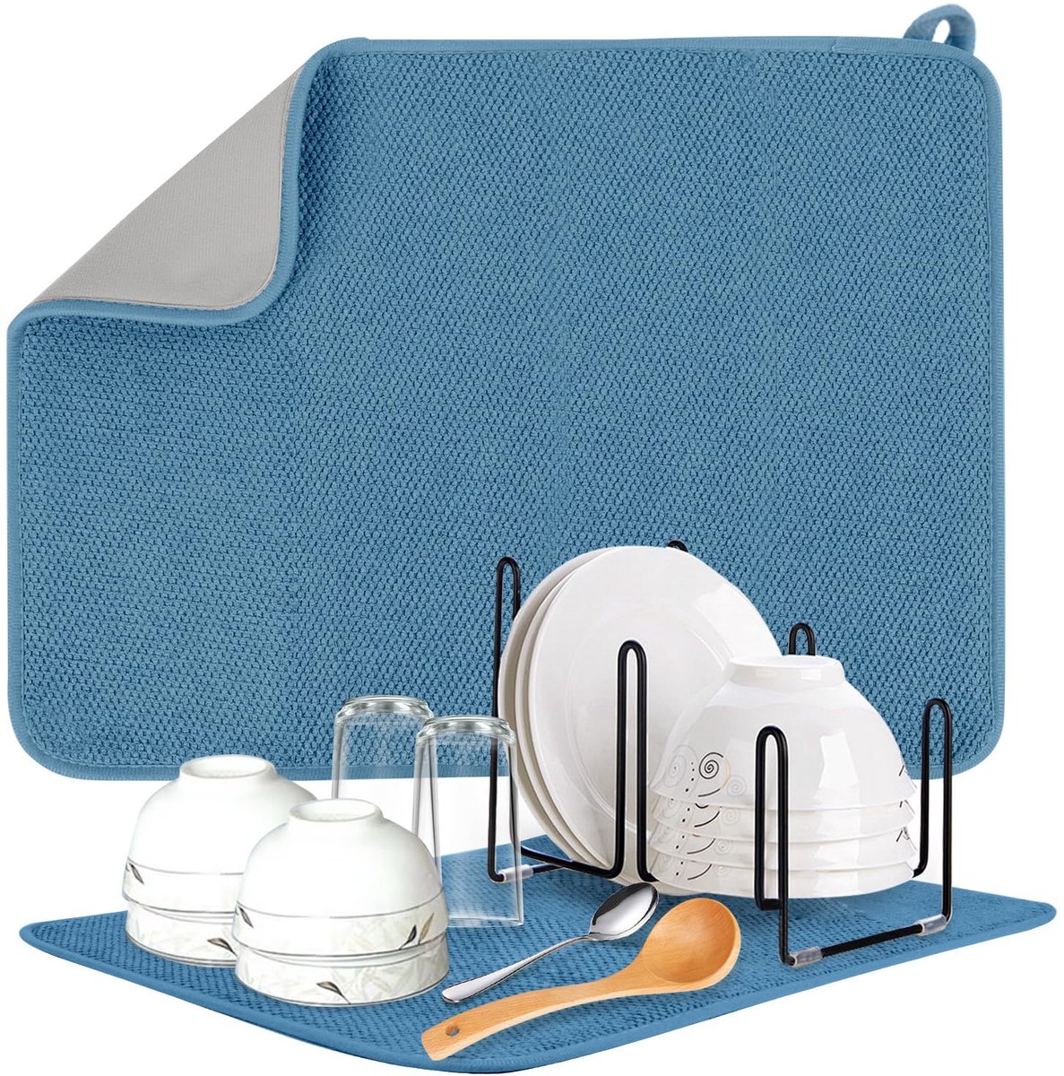 Unyqoos® Set van twee microvezel afdruipmatten voor keuken met hoge absorptie