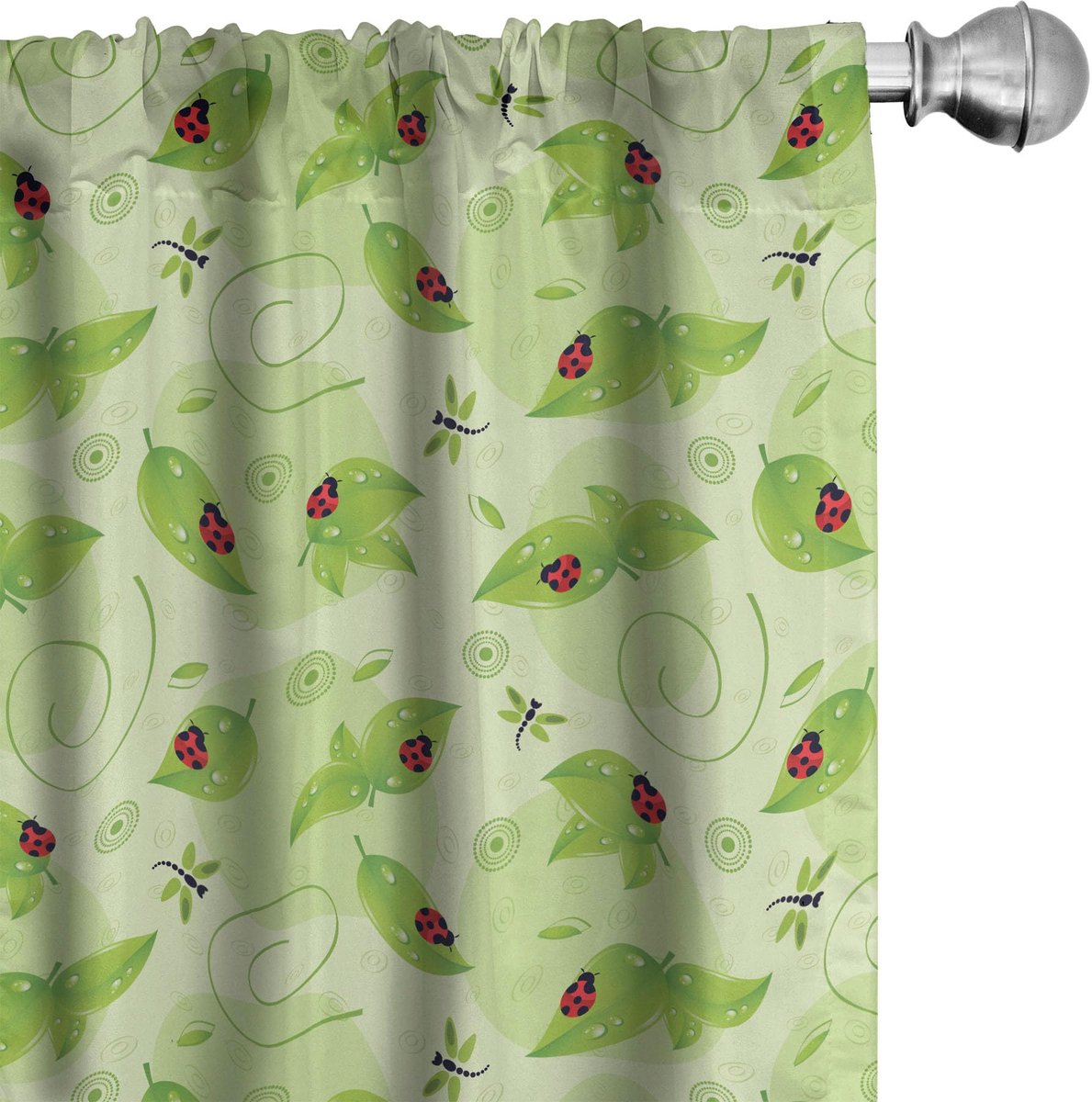 ABAKUHAUS Lieveheersbeestje – Voorhangen 2x75x175 cm – Microvezel – Halfdonker Groen Vermiljoen Hellgroen