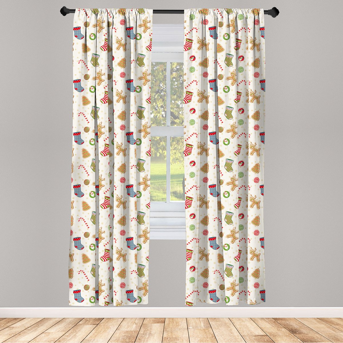 ABAKUHAUS Kerst raamgordijnen – 2x 75x245 cm – 2-panelset – microvezel, halfdonker, veelkleurig