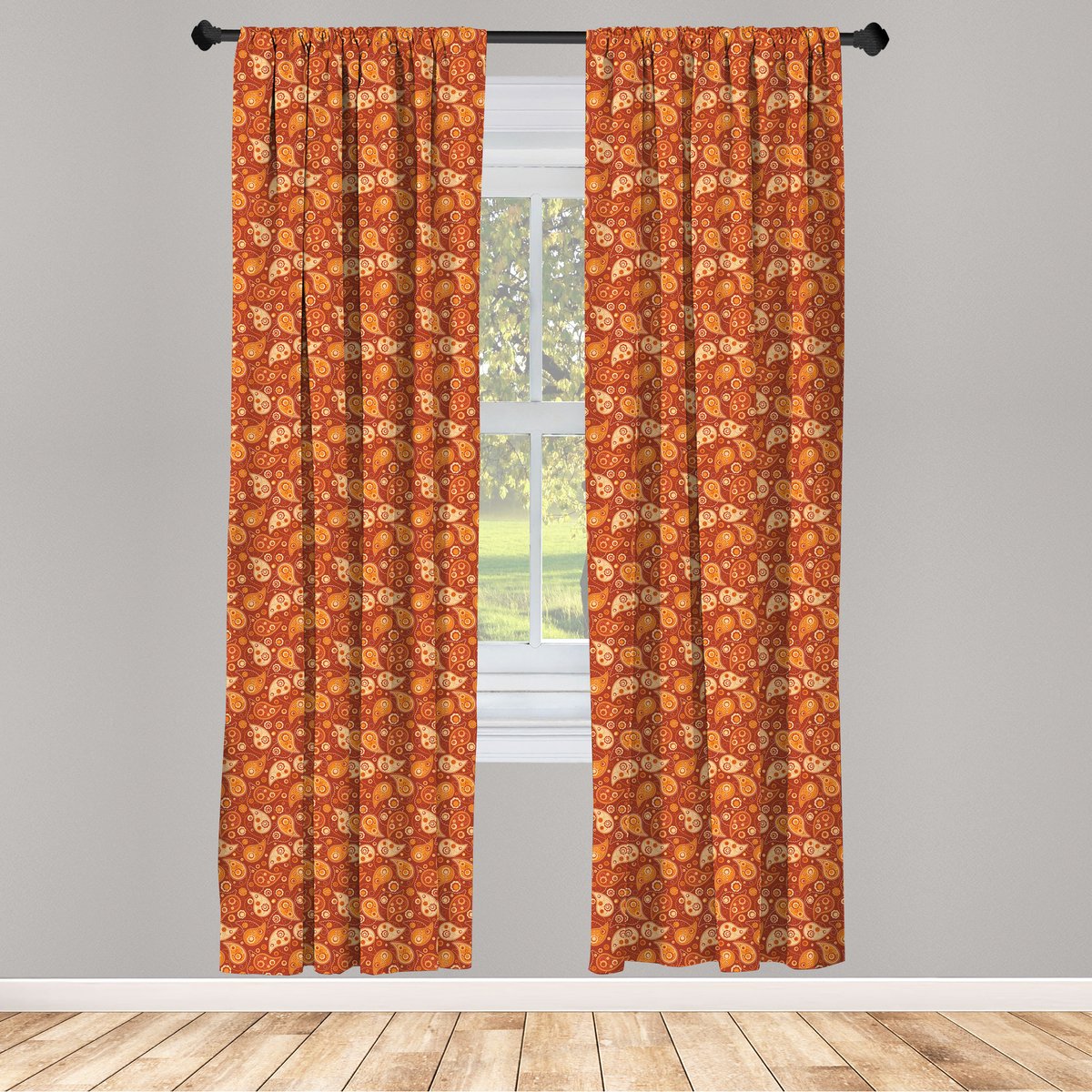 ABAKUHAUS Oranje raamgordijnen – 2-panelen 75x225 cm – roedezak