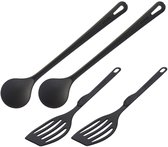 Siliconen kookspatels en lepels, set van 4 hittebestendige siliconen kookgerei, anti-aanbaklaag, grote siliconen spatel en lepels voor koken, mengen, serveren, aftappen, rood