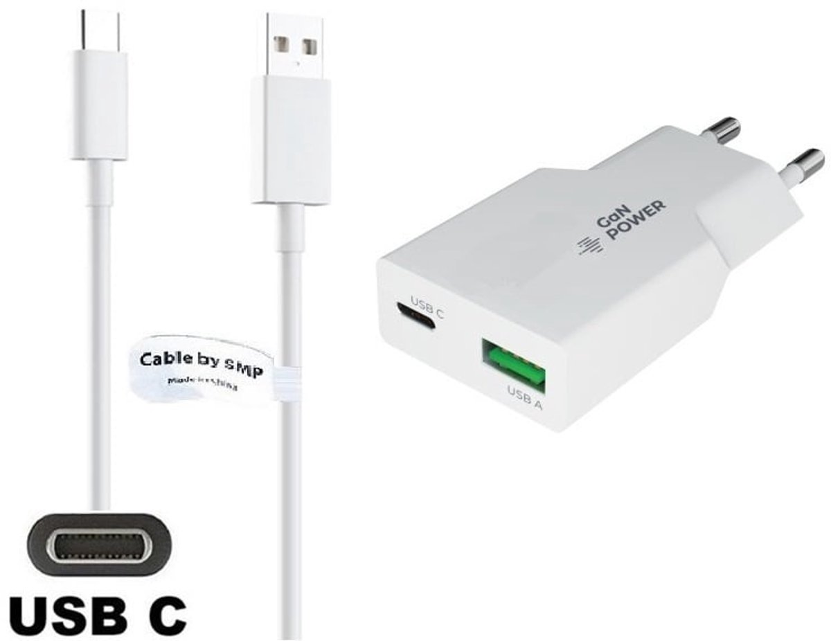 OneOne 36W snellader met 2 poorten + 1,0m sterke USB C kabel. PD PPS lader. GAN oplader adapter past op Samsung Galaxy M21, M30, M40, M54, M55s, M05, F42, M10s, M11, Z, M06, M42, M20, M31s, M32, M32, F05