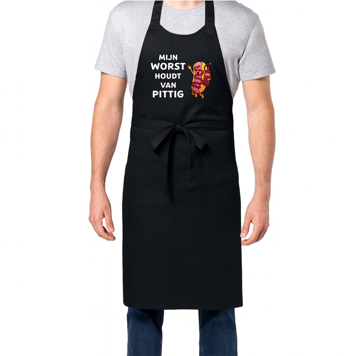 Zomertip! - Keukenschort Mijn Worst Houdt van Pittig | Zwart | Cadeau-idee | BBQ Verjaardag Cadeau | Donkey Designs