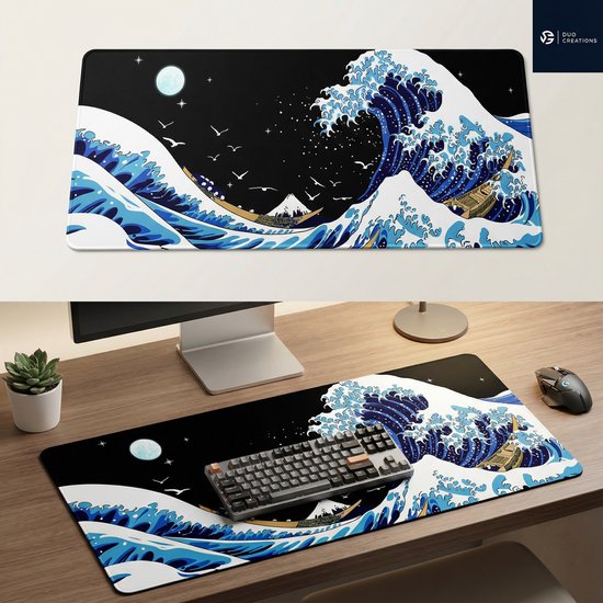 Grote Muismat 80x30 | Gaming Muismat | Blauw | XXL | Antislip | Desktop Mat | Computer Mat | Golven